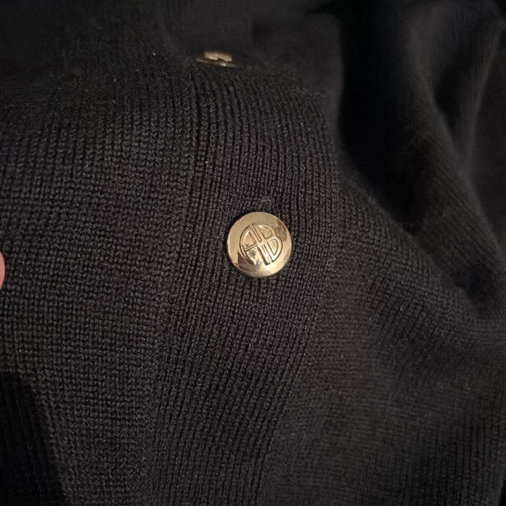 NWT Anine Bing Freja Dress S Wool Cashmere Black Gold Button Sweater Knit Henley - Picture 7 of 11